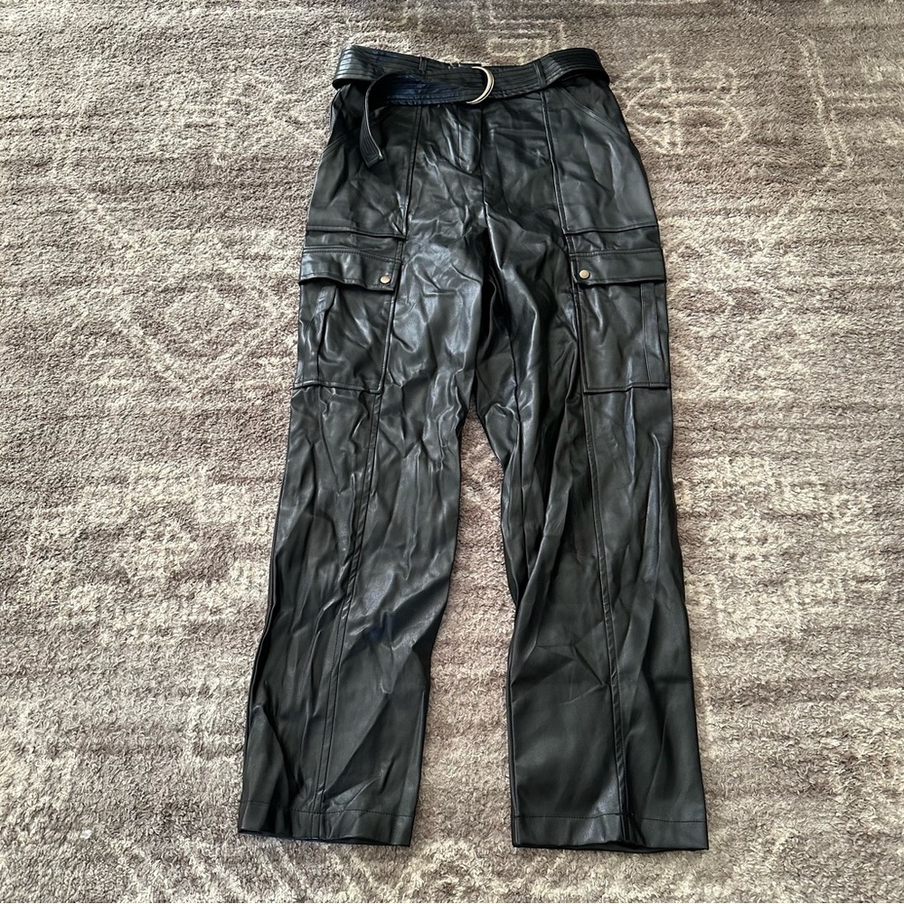NWT Jason Wu Soft Vegan Leather Cargo Pants Belted Size 6 Relaxed Straight Leg